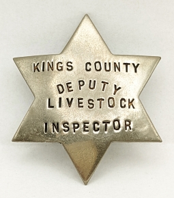 Ext Rare ca 1910s Kings Co CA Deputy Livestock Inspector 6p Star Badge by Fresno Rubber Stamp