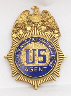 Great Early 1970s US DOJ Bureau of Narcotics & Dangerous Drugs Agent Badge #35214 by Blackinton