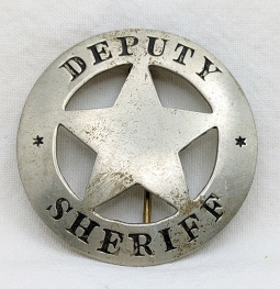 Huge Iconic 1870's Deputy Sheriff Circle Star Badge in Nickel