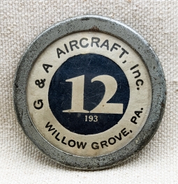 Rare WWII G&A Aircraft, Inc. Worker Badge Successor Co. to AGA & Autogiro ca 1942