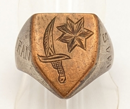 Nice 1945 US Army Iran Persian GULF Command Souvenir Ring in Silver & Copper sz 9.5
