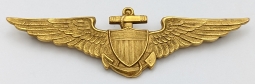 Gorgeous WWI USN Pilot Wing of N.A. 1141 Alton L. Kolpien Unmarked BB&B in Gilt Bronze