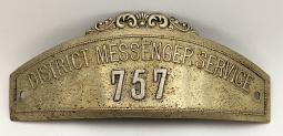 Rare 1890s London England District Messenger Service Hat Badge #757