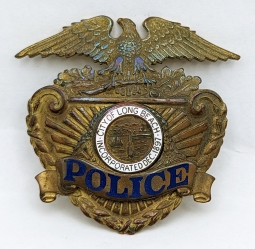 Great Old ca 1940 Long Beach CA Police Hat Badge by LAS&SCO