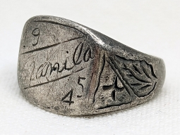 1945 Silver Manila PI Souvenir Ring Originally Owned by US Army MP Lt King G. Snow sz7.5