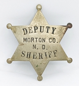 Rare ca 1900 Old West Morton Co ND Deputy Sheriff 6-point Star Badge