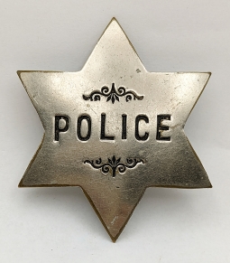 Great Old West 6 Point Star POLICE Badge by St. Paul Stamp Works 1890s