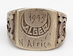 Wonderful 1943 ALGER Algeria North Africa GI Souvenir Ring in Silver Overlay size 8.5