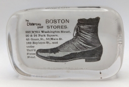 Great ca 1882 Crawford Shoe Boston Stores Advertising Pyro Glass Paperweight