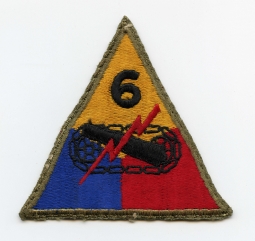 WWII US Army 6th Armored Division Shoulder Patch Worn & Removed From Uniform