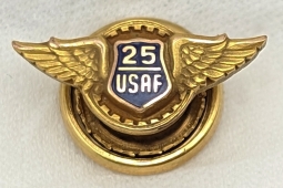 Beautiful 1950s USAF 25 Years Service Lapel Pin in Gold Fille by Miller Screwback