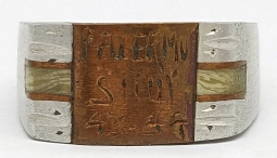 Great WWII US GI Ring Palermo Sicily 1943-44 Deco Design Aircraft Aluminum Copper & Celluloid Sz 10