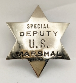 Great ca 1900s-1910s Special Deputy US Marshal 6 pt Star "Posse" Badge in Nickel Plated Nickel