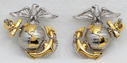 Beautiful Minty M1960 USMC Officer Dress Collar EGA's in Sterling & Gold Fill