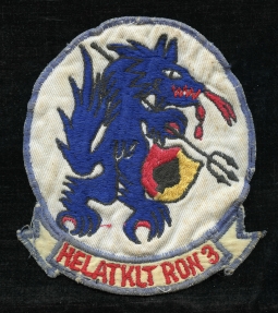 Great Salty Late 1960s USN HALTRON-3 Seawolves Pocket Patch with LIGHT Yellow Rocker Nam Made