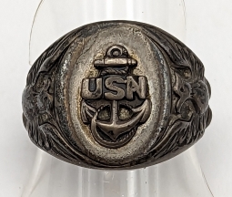 1930s - WWII USN CPO Chief Petty Officer Ring in Sterling size 8.25