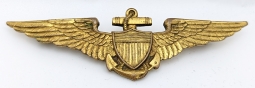 Rare WWI USN Pilot Wing Unmarked by BB & B Firm in Gilt Bronze