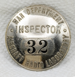 Great 1930s - WWII US War Dept Inspector Badge from the Aircraft Radio Laboratory at Wright Field