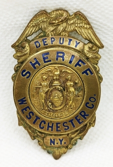 Beautiful & Large ca 1890s Westchester Co NY Deputy Sheriff Badge