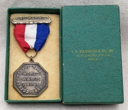 Beautiful WWII Service Medal Awarded by Hayward-Schuster Woolen Mills of Douglas MA in Original Box