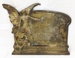 Early WWI Austrian Bronze Plaque with U-Boat at Center and Winged Victory at left