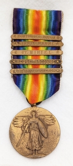 Beautiful WWI US Army Victory 5 Bar Medal with Rare Montdidier-Noyon Bar