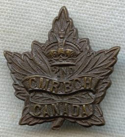 WWI 2nd Canadian Mounted Rifles (2nd CMR) Battalion Collar Badge from British Columbia
