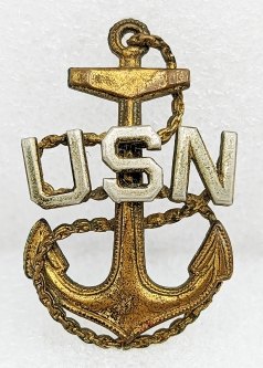 Wonderful Salty 1920s USN CPO Chief Petty Officer Hat Badge by RARE Maker L.E. Thacher