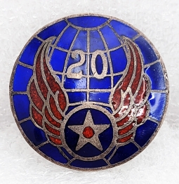 Beautiful WWII CBI Made USAF 20th Air Force Patch Type DI Pin from India in enameled Silver