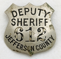 1910s WWI era Jefferson Co Alabama(?) Deputy Sheriff Badge #612