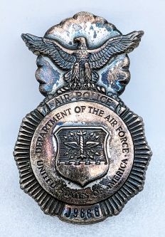 Rare Early 1960s USAF AIR POLICE Badge #J9668