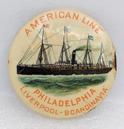 Scarce ca 1890s American Line Steamship Co Adv Pocket Mirror Philadelphia Liverpool-Scandinavia