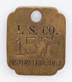ca 1910s-20s Inspiration Smelting & Refining Co Brass Miner Tag Insp AZ Now Miami AZ