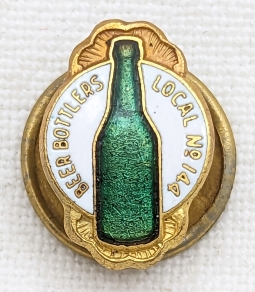 Great 1930s Beer Bottlers Local No. 144 Union Member Lapel Pin from Pittsburgh PA