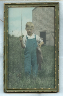 Best...Little Boy...Fishing...Image...Ever! Ca. 1930 Hand-Colored Photograph in Original Frame