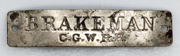 1890s Chicago Great Western Railroad Brakeman Hat Badge in Nickel Plated Brass