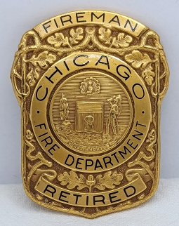 Gorgeous 1931 Chicago IL Fire Dept Retired Fireman Badge by C.H. Hanson From Engine Co 18 to RH Quai