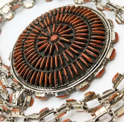 Incredible 1970s Zuni Silver & Needlepoint Coral Necklace