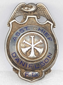 Beautiful 1930s-40s Danielson CT Fire Dept Assistant Chief Badge in Sterling Silver