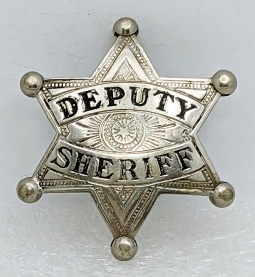 Great Old 1900s-1910s Small Posse Size Stock 6-pt Star Deputy Sheriff Badge Probably Sachs Lawlor