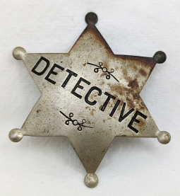 Great Old West 1880s-1890s Detective Hand Stamped 6-pt Star Badge by Allen Kansas City