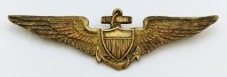 Stunning WWI-Early 1920s USN Pilot Wing in Gilt Sterling by the F.H. Noble Co.