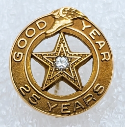 Beautiful 1930s Goodyear Tire & Rubber Co 10K Gold #'d 25 Year Service Pin with Diamond
