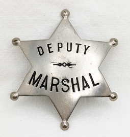 Nice Larger Old West ca 1890s Deputy Marshal 6pt Ball Tip Star Badge