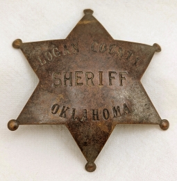 1900s Logan County Oklahoma Full Sheriff LARGE 6 Point Ball Tip Star in Nickeled Brass