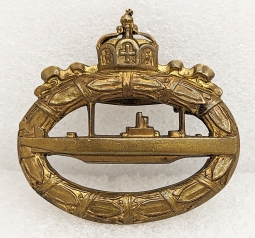Rare M1918 Imp Prussian U-Boat Badge by Weimar Period early to mid 1920s by Meybauer in Gilt Brass