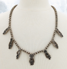 Great 1970s-80s Hopi Silver Overlay Kachinas Necklace by Marcus Lomayestewa