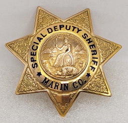 Beautiful 1930s - 1940s Marin Co CA Special Deputy Sheriff Badge 10K Gold Filled by Ed Jones