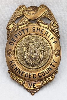 Nice Old 1910s-20s Kennebec Co ME Deputy Sheriff Badge Large by CD Reese