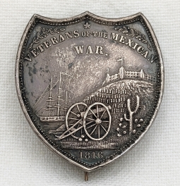 Ext Rare 1860s-1870s California Veterans of the Mexican War Silver Member Badge Beautiful